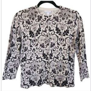 Charter Club Cardigan Black and White Button-Up 3/4 Sleeve Size Small